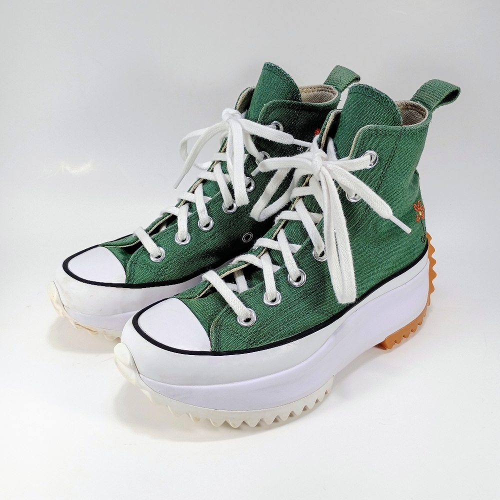CONVERSE Chuck Taylor Run Star Hike Hi Womens 5.5 Green Floral Embroidered Shoes - Picture 6 of 11